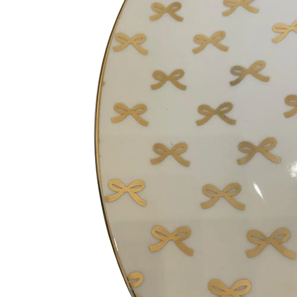 NEW 10 Strawberry Street Gold Bow 10.5” Dinner Plates Set Of 4